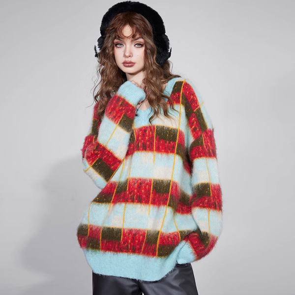 [당일출고]엘프색 배색 컬러 모헤어 스웨터 2011